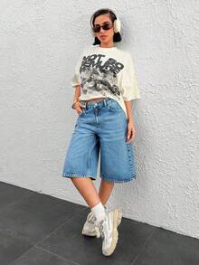 CasuGlow QUẦN SHORT DENIM BERMUDA CẠP THẤP - Màu xanh lam - Xem 5