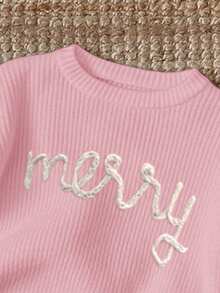 Young Girl Casual Loose Fit Crew Neck Long Sleeve Sweater, Suitable For Autumn/Winter - Pink - View 3