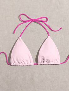 SHEIN Swim Áo bơi nữ màu hồng neon tương phản, thích hợp đi biển, tiệc tùng ngày lễ, xuân/hè 2025 - Nhiều màu - Xem 4
