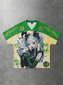 ROMWE MEN Spring/Summer Casual Graphic Men'S Anime Print Short Sleeve T-Shirt, Suitable For Spring/Summer - Yellow - View 4