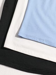SHEIN Bộ 3 áo thun tay ngắn cổ tròn in họa tiết đơn giản, rộng rãi cho bé trai - Màu xanh lam - Xem 3