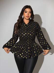 Viva Relle Slim Fit Langarm Hemd mit Goldfolie in Große Größen - Schwarz - Übersicht 2