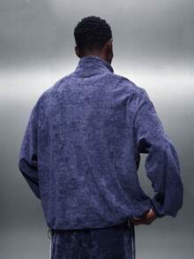 PLAYBOY X SUMWON Premium Velour Half Zip Pullover Sweatshirt Boxy Fit Long Sleeve Crew Neck Casual Comfort Top Winter Fall - Blue - View 2