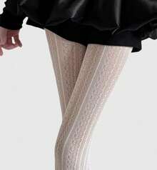 ROMWE Goth 1pair Women's Black Hollow Out Fishnet Stockings, All Seasons - milky white - View 6