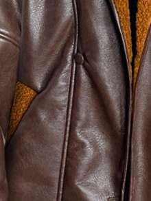 SHEIN BAE Áo khoác da giả lông thú cổ điển dành cho nữ, Thu/Đông - Màu nâu Sô-cô-la - Xem 7