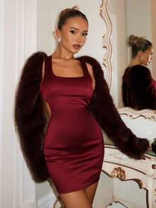 Glamine Charm 女士仿皮草冬装外套，优雅保暖，百搭实用，适合冬季出行、机场旅行、商务通勤、圣诞节、约会之夜等场合。 - 酒紅色 - 查看 5