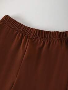 SHEIN Elladie kids 两件套：宽松白色喇叭袖上衣，饰有黑色蝴蝶结；舒适黑色休闲裤 - 棕色 - 查看 7