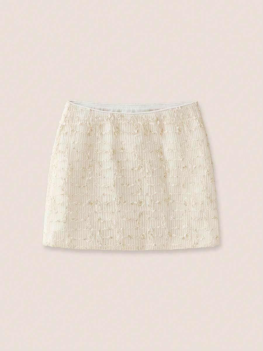 SHEIN Unity Women's Mini Skirt, Sequin Embellished Casual Low Waist Zipper Closure Skirt, Suitable For Summer - Apricot - View 1