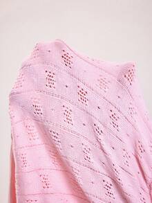 SHEIN Sovereign Charm Casual Solid Color Fitted V-Neck Cropped Long Sleeve Sweater - Pink - View 8