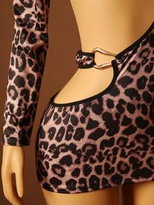 SHEIN Women's Sexy Leopard Print Asymmetrical Hollow Out Bodycon Nightgown ClassicAnimalPrint - Multicolor - View 7