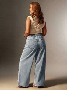 Denimoi Jeans dritti in denim vita alta con applicazioni di strass - Lavaggio chiaro - Visualizzare 5