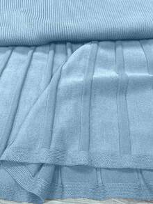 RosyDaze Vestido de suéter ajustado con cuello alto, plisado en el bajo y cintura, unicolor, para mujer, otoño/invierno - Celeste - Ver 7