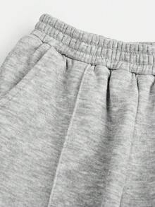 SHEIN 少女百搭休闲家居舒适柔软保暖褶皱阔腿直筒运动裤，灰色，儿童款 - 灰色 - 查看 3