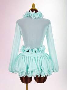 Amplova 春季浪漫花园派对生日聚会海滩度假绿色花卉领口和下摆女士两件套 - 綠色 - 查看 8