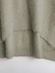 Linhara Plus Size Solid Color Casual Pullover Sweater, Autumn/Winter - Mint Green - View 6