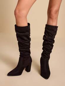 Daringsoles Women's Fashion Commuter Chunky High Heel Knee-High Boots For Christmas - Coffee Brown - View 8