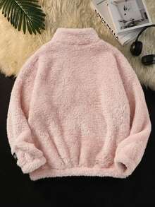 SHEIN 少女款纯色双面抓绒拼接领休闲外套