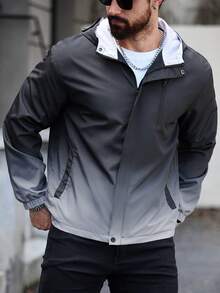 Manfinity Homme Men's Ombre Color Zip Front Casual Hiking Hoodie Jacket,Black Gradient Windbreaker,Lightweight Autumn Hooded Jacket For Men,Fall Outdoor Coat - Multicolor - View 6