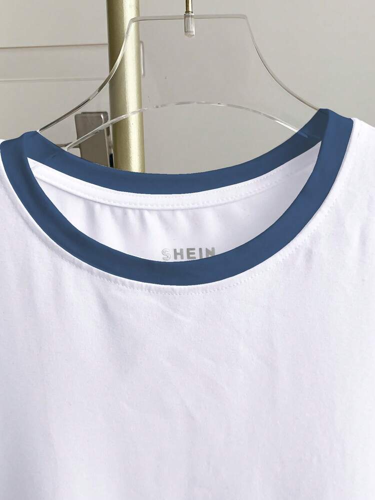 Resyla Camiseta de manga corta de mujer con estampado de cachorro colorblock y cuello redondo, casual de verano - Blanco - Añade 3