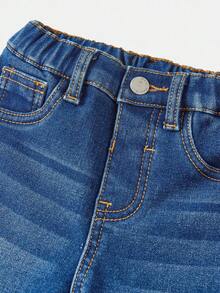 SHEIN Baby Girls Navy Blue Denim Thermal Lined Stretchy Leggings - Medium Wash - View 3