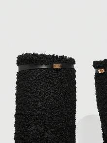 Daringsoles 女士时尚尖头粗跟过膝长靴 - 黑色 - 查看 5