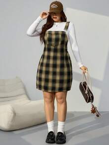 SHEIN EZwear Vestito con bretelle in velluto a coste di taglia comoda, abito salopette in cotone per l'inizio dell'autunno, abbigliamento da donna - Multicolore - Visualizzare 6