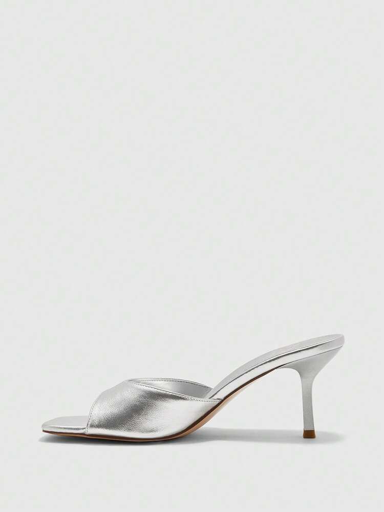 CUCCOO BIZCHIC Sandales à talons hauts minimalistes et élégantes à bout pointu pour femmes, talon aiguille argenté, idéales pour le travail