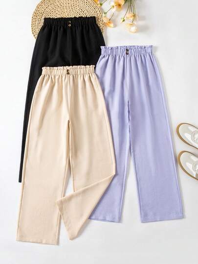 SHEIN Explorewe 3件套少女休闲舒适阔腿裤，适合春秋季时尚穿着