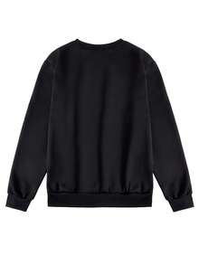 Manfinity Homme 男士圆领抓绒长袖套头卫衣，十字字母印花，男士羊羔绒内衬卫衣，秋冬款 - 黑色 - 查看 2