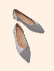 CUCCOO BASICS Women's Contrast Color Pointed Toe Casual Comfortable Slip-On Flats For Christmas - Grey - View 3
