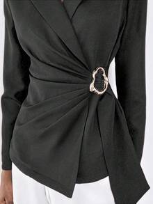 Lumivelle Metal Accessory Casual Suit Jacket - Dark Grey - View 6