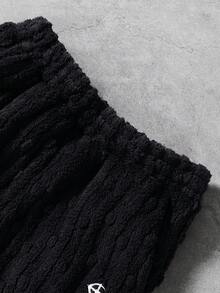 PAVTROS 男士休闲时尚街头刺绣抓绒连帽衫和裤子套装，秋冬款，街头风，宽松版型，男士，情侣装，印花图案，我爱我的男朋友，朋友，情侣装，男朋友 - 黑色 - 查看 6