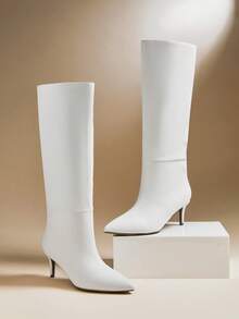 SHUZIA Women's Sexy Point Toe Stiletto Heel Knee-High Boots For Christmas - White - View 6
