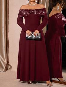 Cravure Đầm trễ vai thanh lịch cỡ lớn dành cho nữ, thích hợp cho tiệc tùng và hẹn hò - Màu Đỏ Sâu - Xem 1