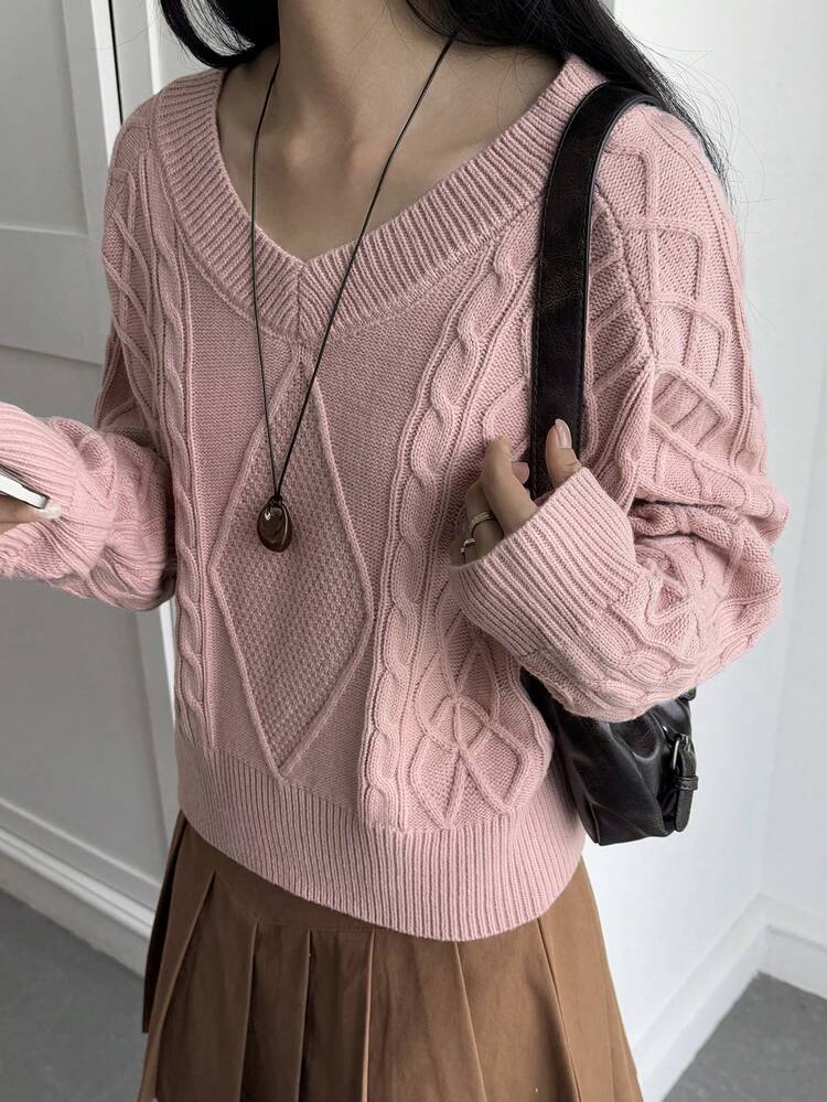 Women V-Neck Loose Knit Short Sweater