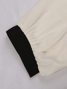 Franclia 大码女士优雅休闲通勤度假下午茶圣诞派对奢华纯色黑色杏色撞色翻领半门襟金属扣收腰长袖连衣裙，秋冬款