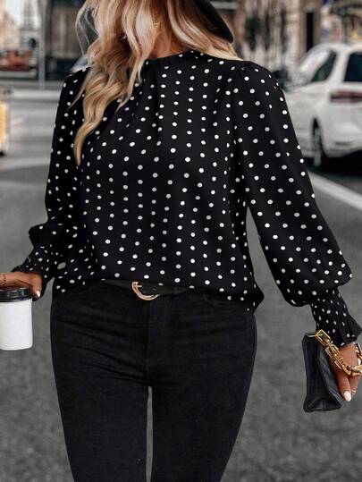 Auvina Women's Woven Casual Polka Dot Autumn Shirt