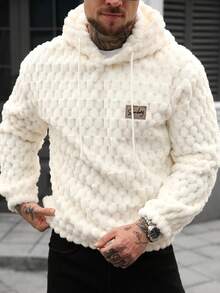 Manfinity CasualCool Men's Casual Hooded Fleece Sweatshirt, Suitable For Vacation, Party, Daily Dates, Simple Office, Lazy Home, Outdoor Activities, Appropriate For Formal Or Informal Occasions, Suitable For Self-Wear Or Gift To Friends Hoodie, Long Sleeve Top - White - View 4