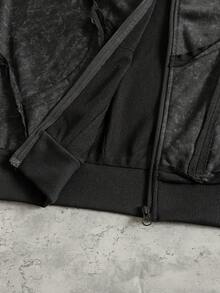 ROMWE MEN Men's Distressed Patchwork Sweatshirt, Loose Fit - Black - View 6