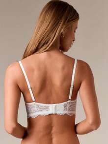 AiiRZ Áo ngực tam giác dài ren có gọng không lót, cổ chữ V khoét sâu, đồ lót gợi cảm, hỗ trợ thoải mái - trắng - Xem 2