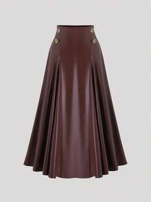 Franclia Chân váy xếp ly màu trơn có khóa kéo cho nữ - Màu Đỏ Sâu - Xem 3