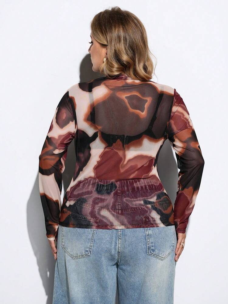 SHEIN Maija Blusa de manga larga con estampado floral de rosa transparente para mujer de talla grande, elegante y casual para ir a la oficina, ideal para primavera, verano, San Valentín, fiestas, bodas, vacaciones, Día de San Patricio, Pascua, playa, graduación y salidas de verano