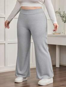 Enliva Quần âu cạp cao ống loe co giãn cỡ lớn, trở lại trường, vải dệt kim, quần thu cho nữ, mùa đông, đường cong quyến rũ, dành cho dáng người quả táo tròn - Màu Xám nhạt - Xem 7