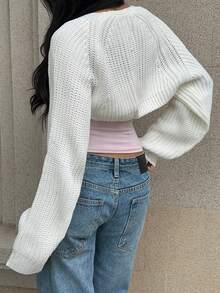 SHEIN Unity Cárdigan de lana blanco de estilo "Old Money" para mujer, informal y sencillo, para uso diario, ropa de aeropuerto, vuelta al colegio, Halloween - Blanco - Ver 2