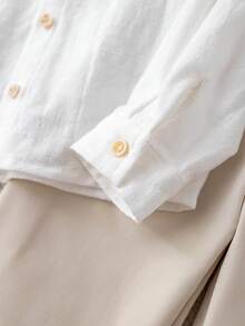 SHEIN 两件套男宝宝可爱都市绅士套装，白色衬衫搭配卡其色休闲裤，适合生日派对、晚宴、演出、婚礼、迎婴派对、洗礼和一周岁生日庆祝等场合，春夏秋冬四季皆宜。 - 卡其色 - 查看 6