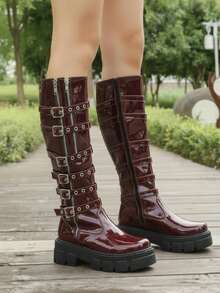 Women Knee-High Boots - Red - View 2