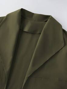 GlowEve CURVE Plus Size Women's Solid Color Lapel Casual Windbreaker Jacket - Army Green - View 4
