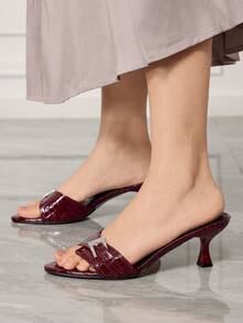 Sleekvia 女士绑带高跟穆勒凉鞋，夏季新品 - 酒紅色 - 查看 3