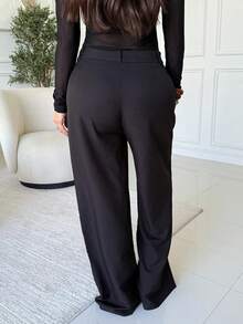 Milla Jasmine Asymmetrical Solid Color Casual Casual Straight Pants - Black - View 2
