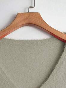 Linhara Plus Size Solid Color Casual Pullover Sweater, Autumn/Winter - Mint Green - View 4